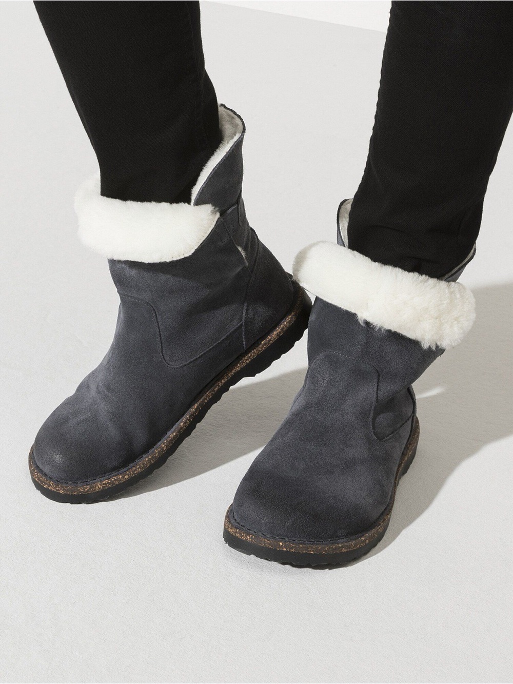 Birkenstock Uppsala Shearling Graphite Grey Suede Ankle Boot NWT